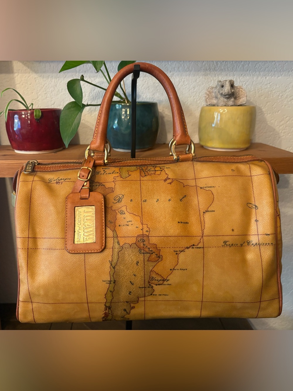Vintage Alviero Martini 1A Classe Geo Map Boston Bag Lock Key Italy